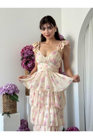 M00683-BEJ Bej ELBİSE