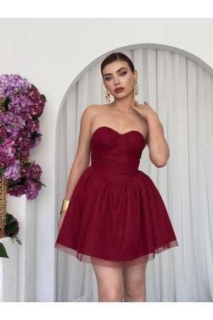 M00684-BORDO Bordo ELBİSE