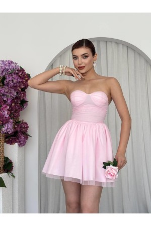 M00684-PEMBE Pembe ELBİSE