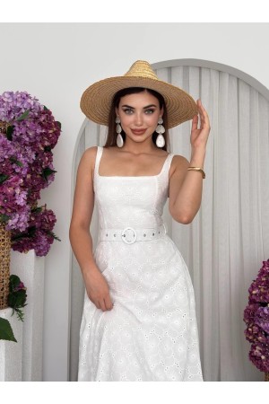 M00689-BEYAZ Beyaz ELBİSE