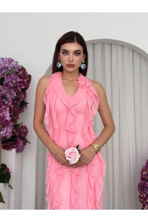 M00690-PEMBE Pembe ELBİSE