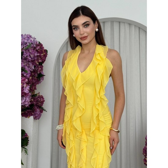 M00690-SARI Sarı ELBİSE