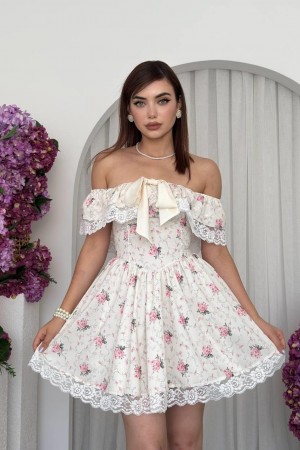 M00693-ÇİÇEK DESEN ÇİÇEK DESEN ELBİSE