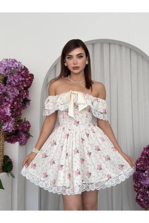 M00693-ÇİÇEK DESEN ÇİÇEK DESEN ELBİSE