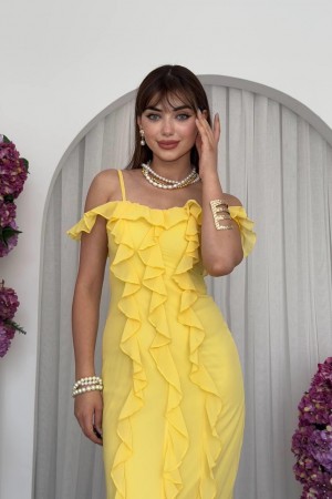 M00694-SARI Sarı ELBİSE