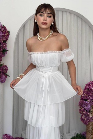 M00695-BEYAZ Beyaz ELBİSE