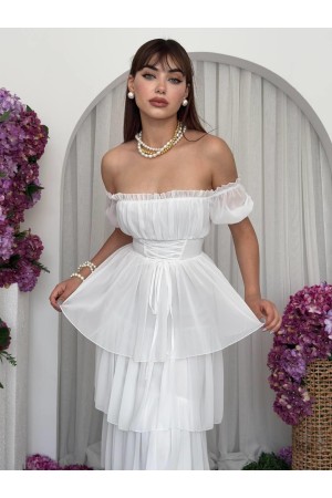 M00695-BEYAZ Beyaz ELBİSE