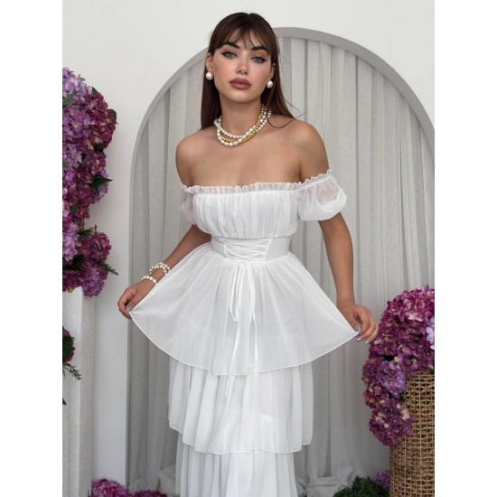 M00695-BEYAZ Beyaz ELBİSE