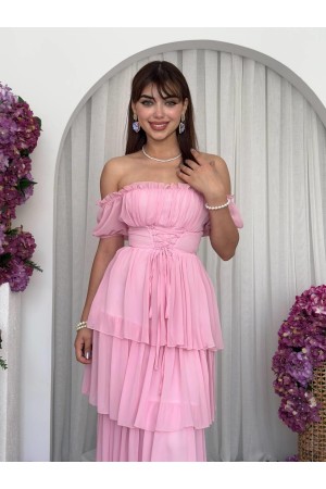 M00695-PEMBE Pembe ELBİSE