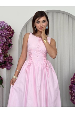 M00702-PEMBE Pembe ELBİSE