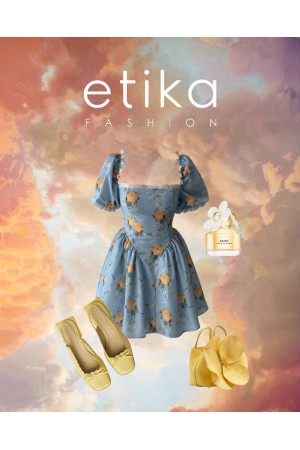 M00704-ÇİÇEK DESEN ÇİÇEK DESEN ELBİSE