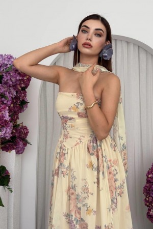 M00713-ÇİÇEK DESEN ÇİÇEK DESEN ELBİSE