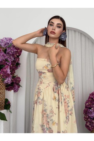 M00713-ÇİÇEK DESEN ÇİÇEK DESEN ELBİSE