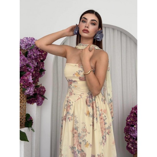 M00713-ÇİÇEK DESEN ÇİÇEK DESEN ELBİSE