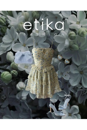 M00716-ÇİÇEK DESEN ÇİÇEK DESEN ELBİSE