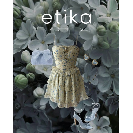 M00716-ÇİÇEK DESEN ÇİÇEK DESEN ELBİSE