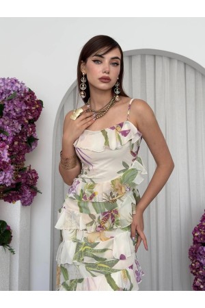 M00717-ÇİÇEK DESEN ÇİÇEK DESEN ELBİSE