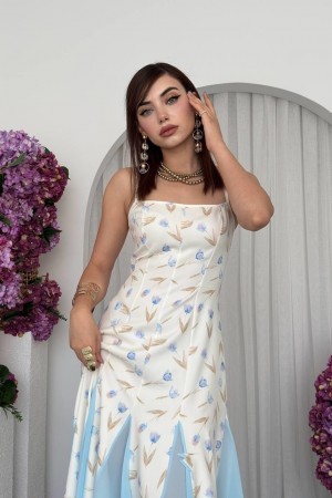 M00718-ÇİÇEK DESEN ÇİÇEK DESEN ELBİSE