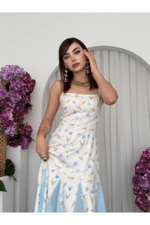 M00718-ÇİÇEK DESEN ÇİÇEK DESEN ELBİSE