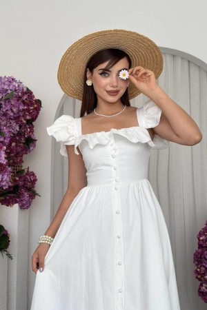 M00719-BEYAZ Beyaz ELBİSE