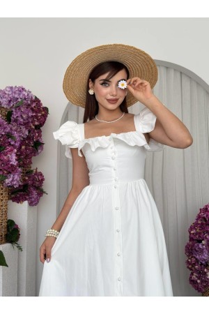 M00719-BEYAZ Beyaz ELBİSE