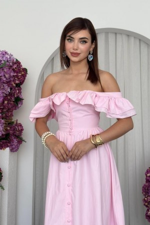 M00719-PEMBE Pembe ELBİSE