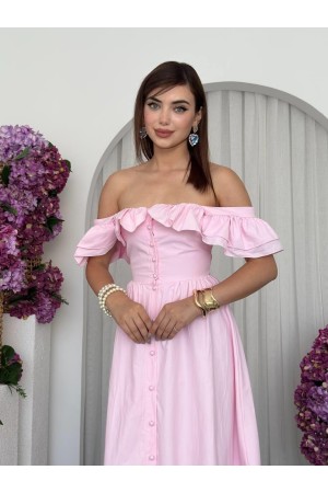 M00719-PEMBE Pembe ELBİSE