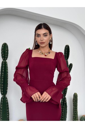 M00724-BORDO Bordo ELBİSE