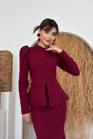 M00727-BORDO Bordo ELBİSE