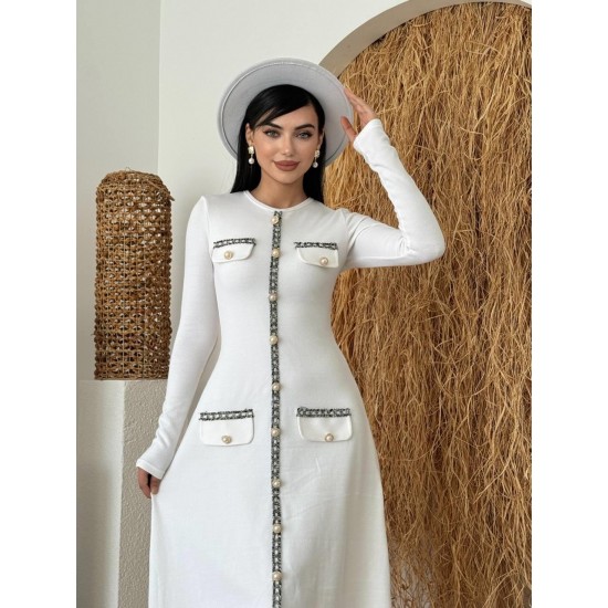 M00729-BEYAZ Beyaz ELBİSE