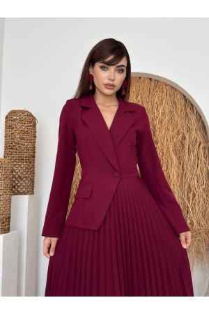 M00730-BORDO Bordo ELBİSE