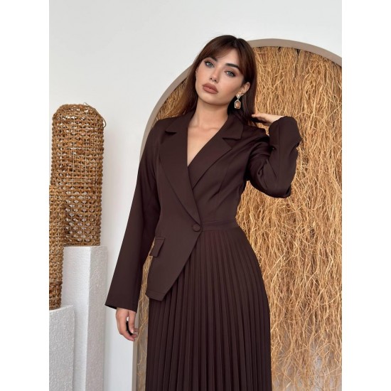 M00730-KAHVE KAHVE ELBİSE