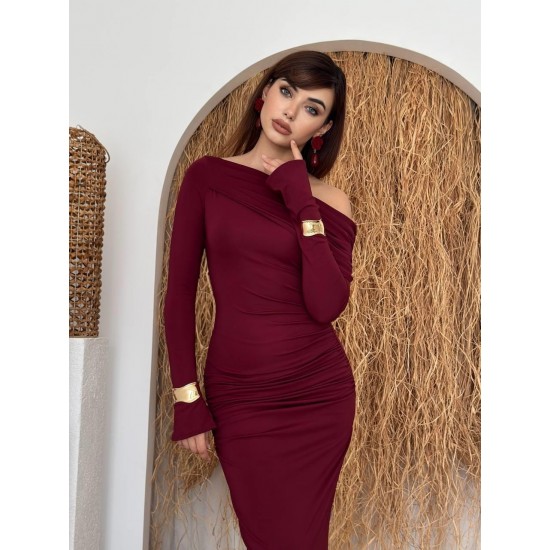 M00731-BORDO Bordo ELBİSE