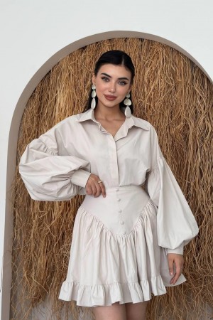 M00733-BEJ Bej ELBİSE