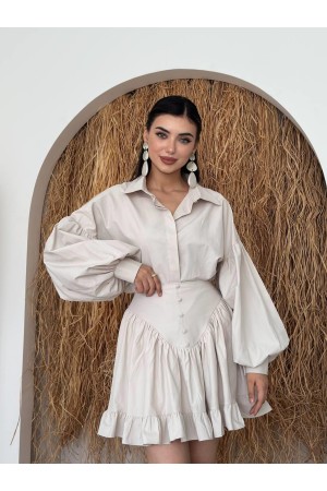 M00733-BEJ Bej ELBİSE