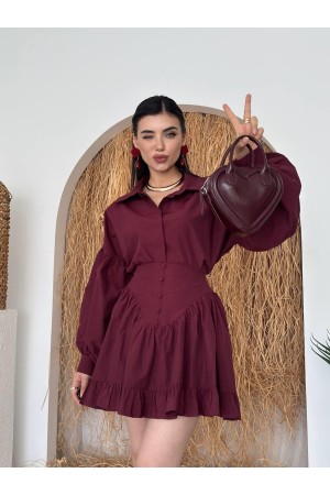 M00733-BORDO Bordo ELBİSE