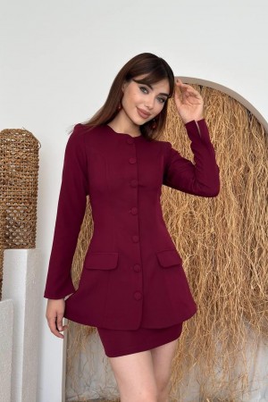M00734-BORDO Bordo ELBİSE