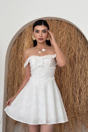 M00737-BEYAZ Beyaz ELBİSE