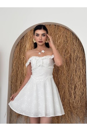 M00737-BEYAZ Beyaz ELBİSE