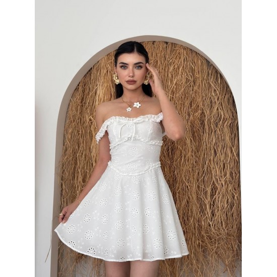 M00737-BEYAZ Beyaz ELBİSE