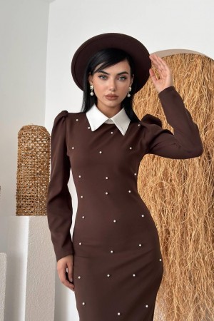 M00738-KAHVE KAHVE ELBİSE