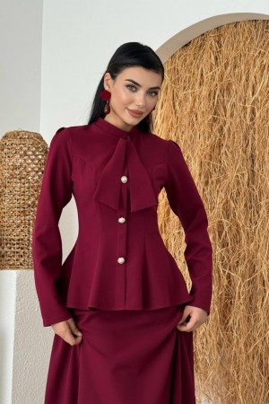 M00740-BORDO Bordo ELBİSE