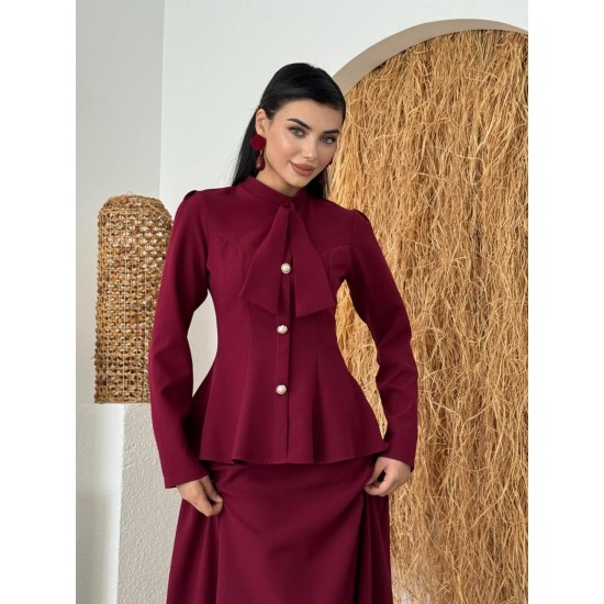 M00740-BORDO Bordo ELBİSE