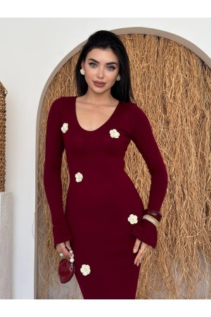 M00747-BORDO Bordo ELBİSE