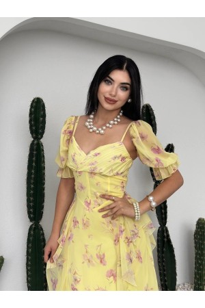 M00751-SARI Sarı ELBİSE