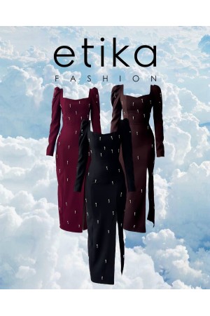 M00755-BORDO Bordo ELBİSE