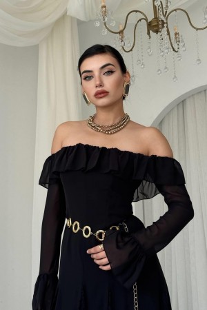 M00756-SIYAH Siyah ELBİSE