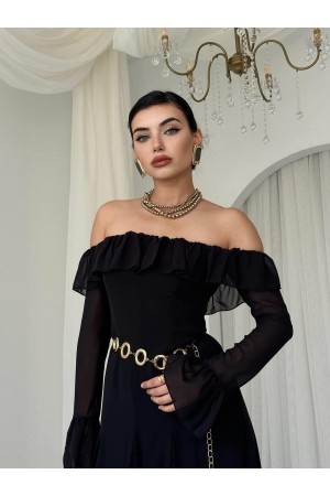 M00756-SIYAH Siyah ELBİSE