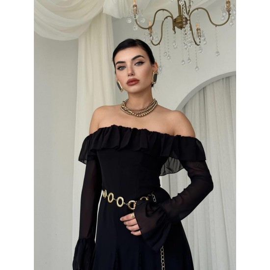 M00756-SIYAH Siyah ELBİSE