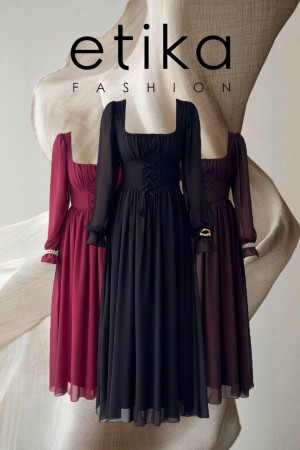 M00757-BORDO Bordo ELBİSE